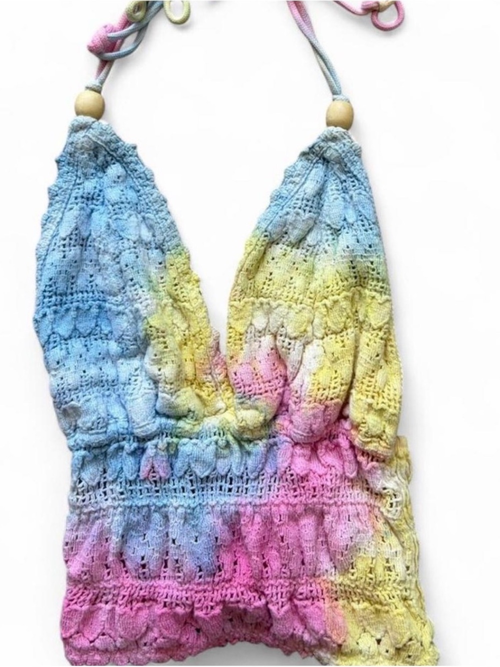 Women’s Crochet Halter Tank Top - Pastel Tie-Dye